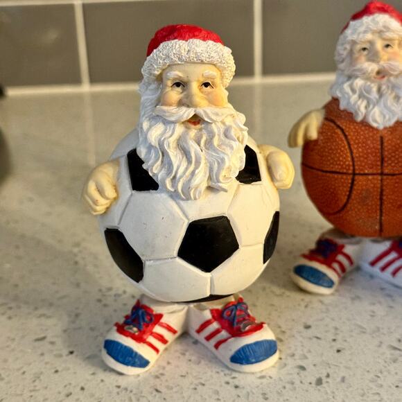 3 Vintage Sports Santa Christmas Bobblehead Figurines Soccer Baseball Basketball - Picture 11 of 12